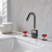 Robinet de salle de bain de luxe en laiton avec poignée en cristal, finition noircie, 3 trous, mitigeur noir à montage sur comptoir