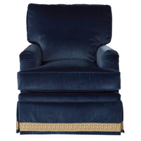 Fauteuil individuel en velours bleu foncé de style nord-européen et américain avec bordure jupe, mobilier de salon