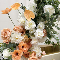 Arche de fleurs artificielles en soie et fer, arrangement moderne en forme de corne pour toile de fond de décoration d'événements de mariage