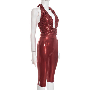 FS18114D <strong>Sexy</strong> PU <strong>Leather</strong> <strong>Outfits</strong> Women Tops and Pants Two-piece Set - Product Image 5
