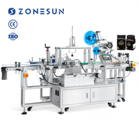 Machine d'étiquetage automatique ZONESUN ZS-TB822X pour bouteilles carrées, avec étiquetage enveloppant du couvercle, des bords et des côtés, pour étiquettes adhésives.