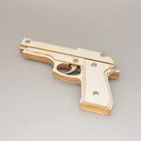3D Laser Cut Rubber Band Wood Toy Gun for Kids, DIY Model