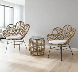 Tavolo e Sedie da Esterno in Rattan Intrecciato, Stile Lusso Leggero, Tavolino da Tè per Balcone e Terrazza - Product Image 2