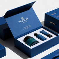 Boîte magnétique personnalisée et boîte cadeau bleue pour ensemble de soins de la peau et emballage de luxe en papier haute densité