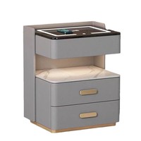 Table de chevet intelligente moderne avec charge sans fil et lumière LED 3 couleurs, table de chevet à 2 tiroirs pour meubles de chambre