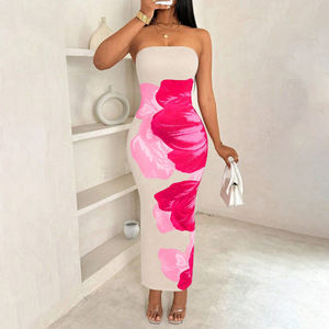 Vestido Tubo Elegante y Sexy para <span class=keywords><strong>Mujer</strong></span>, Estampado Floral, Estilo Veraniego, Ajustado, con Hombros Descubiertos - Product Image 1