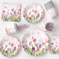 Décorations de table à thème floral pour la fête des mères, le printemps et le jardin, ensemble de vaisselle à usage unique, rose fleur de cerisier
