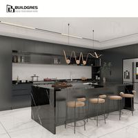 Meubles de cuisine modulaires modernes Buildgres, structure en MDF laquée, design ignifuge, évier, charnière, robinet, stratifié marbre