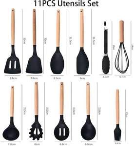 Juego de 19 utensilios de cocina de silicona con tabla de cortar, cubo de almacenamiento con mango de madera y cuchillo, herramientas de cocina - Product Image 6