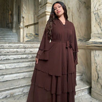 Ensemble 2 pièces Hijab Abaya pour femmes musulmanes LR LR750, élégant, en polyester, col en V, manches longues, longueur au sol, été 2024, dernier design