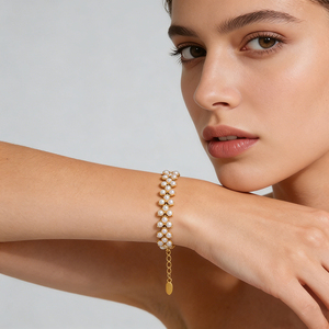 Gioielli di Lusso all'Ingrosso, <span class=keywords><strong>Bracciale</strong></span> in Acciaio Inossidabile Placcato Oro con Perle Rotonde Incastonate e Design Triangolare per Donne - Product Image 6