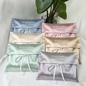 Pochette en satin personnalisée avec logo, sac à poussière avec nœud en ruban, pochette en soie de luxe, emballage cadeau pour vêtements - Product Image 4