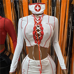 Jiubaju Ensemble de lingerie érotique deux pièces pour <span class=keywords><strong>femme</strong></span>, style uniforme de policière et infirmière, avec découpes, pour cosplay et jeux de rôle, thème 'Drillmaster' - Product Image 4