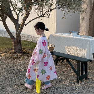 2026 Lente Kinderjurk voor meisjes, Koreaanse stijl, zacht, schattig, met kleurrijke bloemenprint, casual, los, lange mouwen, babyrokje - Product Image 1