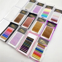 Plateaux d'extensions de cils en gros, marque privée, 0.03 CC, courbure D, super doux, marron, Easy Fan, volume russe, en cachemire, colorés