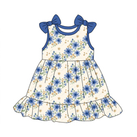 Robe pour filles, bébé, enfant, sans manches, impression florale personnalisée, nœud et volants, robe une pièce pour adolescentes, vente chaude