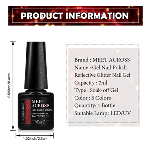 <span class=keywords><strong>Vernis</strong></span> à ongles <span class=keywords><strong>semi</strong></span>-<span class=keywords><strong>permanent</strong></span> longue tenue MEET ACROSS 7ml, <span class=keywords><strong>rouge</strong></span> scintillant, gel UV/LED, gel à ongles réfléchissant avec paillettes - Product Image 2