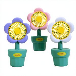 Mini ventilateur de <span class=keywords><strong>bureau</strong></span> silencieux à piles au lithium rechargeable par USB, motif petit pot de fleurs mignon, idéal pour l'été, cadeau d'anniversaire pour <span class=keywords><strong>fille</strong></span> - Product Image 2