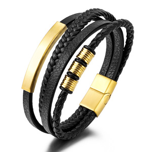 High Quality Men's Stainless Steel Magnet Buckle <b>Bracelet</b> Classic Black Genuine <b>Leather</b> Bohemia Style for Gift - Product Image 6
