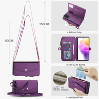 Étui de téléphone de luxe en similicuir avec support et porte-cartes à fermeture éclair pour Samsung Galaxy S26 Ultra S25 Plus S24 S23 S22 A16 A55