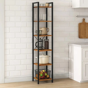 <span class=keywords><strong>Librero</strong></span> de Madera Elegante de 6 Niveles con Estructura Metálica, Estantería de Estilo Rústico y Mueble de Salón para Espacios Pequeños - Product Image 3