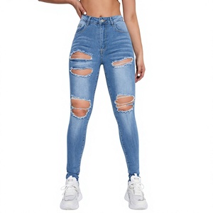 New Arrival Fashionable Sexy Casual Solid High Fitted Soft Distressed Ripped Skinny <b>Jeans</b> <b>Women</b> <b>Button</b> Eco-Friendly From BD - Product Image 3