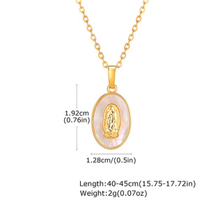 Ovale Medaillon-Halskette aus Edelstahl 316L für Damen mit Perlmutt-Inlay Jungfrau Maria Anhänger Religiöser Schmuck - Product Image 6