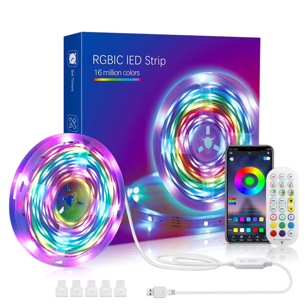 RGBIC TV Hintergrund beleuchtung USB 5V Ambient 16 Millionen Farben Ändern Smart Music Sync RGBIC LED-Streifen leuchten