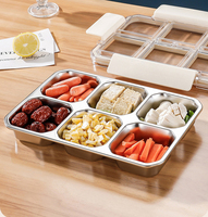 600ml BPA-vrije 304 roestvrijstalen herbruikbare snackbox met 6 compartimenten en lekvrij plastic deksel