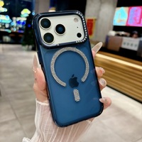 Compatible avec l'étui magnétique Starry Sky Glitter 17 avec cadre métallique et coque en PC incrustée de strass pour téléphones portables