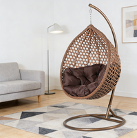 Fauteuil suspendu en macramé de luxe moderne pour chambre, intérieur, extérieur, jardin, patio, avec un solide cadre en rotin PE et en fer