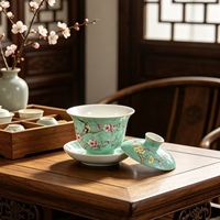 Gaiwan en porcelaine Famille Rose de qualité supérieure, style Sgraffito traditionnel, motif Sérénité Hivernale, tasse à thé Kung Fu avec couvercle et plateau, pour la préparation du thé et les aliments