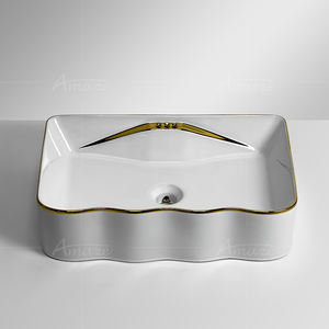 Pia de Banheiro Luxuosa Lavabo Sanitário Cerâmico Quadrado com Superfície de Cerâmica para Lavagem das Mãos - Product Image 4