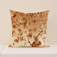 Housse de coussin décorative YINUAN Vintage Lapin de Pâques Marron en Polyester pour Canapé