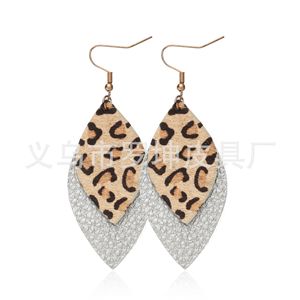 Boucles d'oreilles en similicuir Vintage imprimé léopard Double goutte en cuir pendentif boucles d'oreilles pour femmes Uionen 894 - Product Image 5