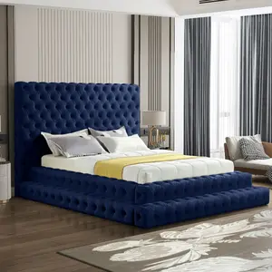 Mode Italia kustom mewah klasik kayu Solid California berumbai King Frame tempat tidur dengan Headboard untuk furnitur rumah