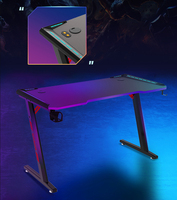 Bureau de jeu en métal YZ, nouveau design, avec éclairage RGB, plateau en fibre de carbone, extension de bureau, assemblage facile pour la maison, le bureau et l'utilisation informatique