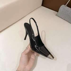 รองเท้าส้นสูงแบบสานหัวแหลมสีดำเซ็กซี่สำหรับผู้หญิง - Product Image 1