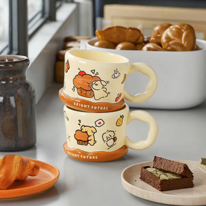 Caneca de Cerâmica para Uso Doméstico com Tampa e Alça, Design de Cachorrinho Waffle Fofo, Presente Empresarial, Grande Capacidade, Segura para Lava-Louças e Micro-ondas - Product Image 4