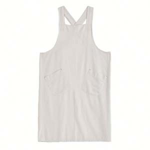 Delantal Blanco Tipo Pinafore para Mujer, Delantal de Cocina de Color Sólido con 2 Amplios Bolsillos para Hornear - Product Image 1