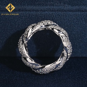 Iced Out Cuban <b>Ring</b> Lab Grown Diamond S925 <b>Thick</b> Twisted Band Hip Hop Men Statement Bling <b>Ring</b> - Product Image 3