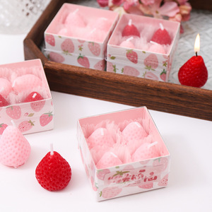 Bougie parfumée pour gâteau d'anniversaire, bougie décorative parfumée à la fraise, bougies aromathérapeutiques à la fraise - Product Image 1