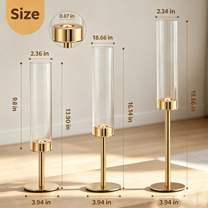 gold <b>candle</b> <b>holder</b> with glass hurricane <b>floating</b> <b>candle</b> <b>holders</b> for table & shelf display party hurricane glass cylinders - Product Image 2