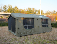 Tente gonflable en coton de 17 m², tente automatique à ossature pneumatique 2 chambres, tente de glamping de luxe avec bâche de protection et port pour climatiseur