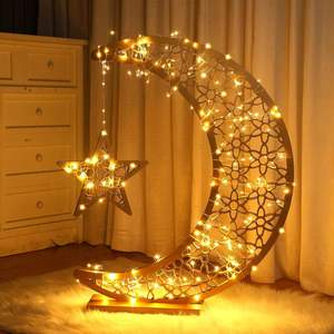 Wooden Ramadan Star Crescent Mubarak Lamp Glittery Moon Decor With <b>Battery</b> Operated Led Eid Ornament <b>Night</b> <b>Light</b> - Product Image 1