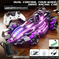 Voiture RC de cascade 360° avec double commande, véhicule de course 4x4 à dérive, doté de lumières LED, de musique et de jets simulés pour un jeu amusant