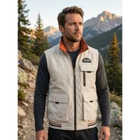 Gilet de travail réversible pour homme 2 en 1, double usage, beige orange, fermeture éclair intégrale, multi-poches, mélange de polyester, 3 options de couleurs