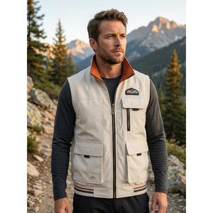 Chaleco de Trabajo Reversible para Hombre, 2 en 1, Doble Uso, Beige Naranja, Cierre Completo, Múltiples Bolsillos, Mezcla de Poliéster, 3 Opciones de Color - Product Image 1
