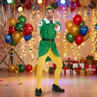 Costume de cosplay complet pour couple d'elfes de Noël, costume d'elfe vert long pour homme, robe rose pour femme, pour fête de Noël, tenue de jeu de rôle pour couple