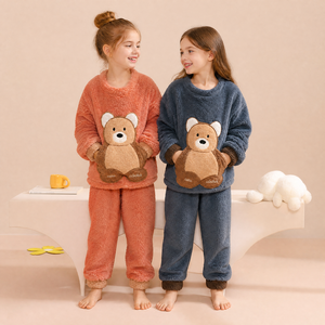 Hongbo autunno e inverno Baby Furry Bear <span class=keywords><strong>pigiama</strong></span> Set Warm Home Kids Boy Clothes Set addensare Soft Leisure Wear <span class=keywords><strong>pigiama</strong></span> per bambini - Product Image 2